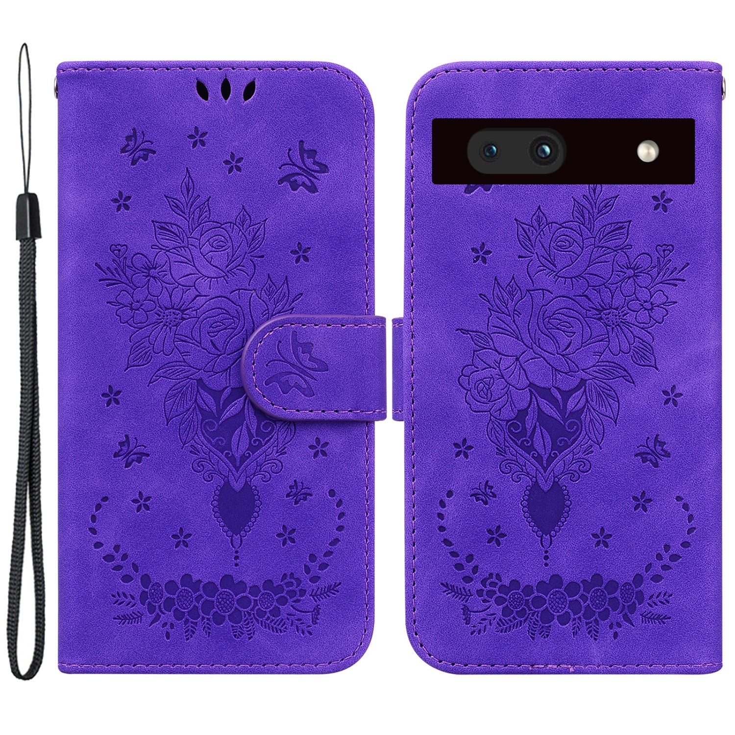 For Google Pixel 7a Anti-collision Imprinted Rose Butterfly PU Leather TPU Inner Shell Magnetic Closure Wallet Stand Phone Cover with Strap For Google Pixel 7a Anti-collision Imprinted Rose Butterfly PU Leather TPU Inner Shell Magnetic Closure Wallet Stand Phone Cover with Strap